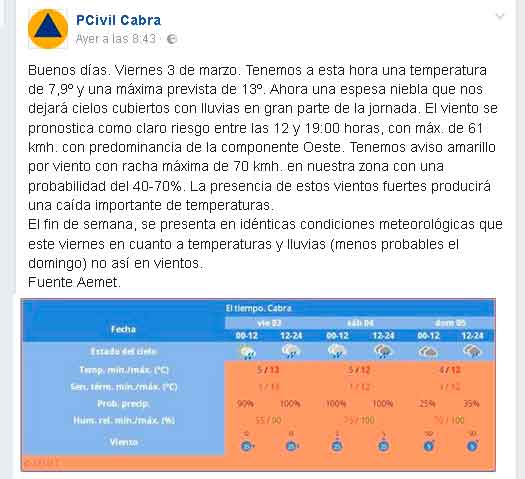 Efectos del vendaval en Cabra el 3 de febrero de 2017.